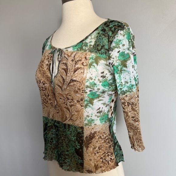 Roberto Cavalli Class Mesh 3/4 sleeves Parsley Floral cheetah Print Top Beach - Picture 11 of 11